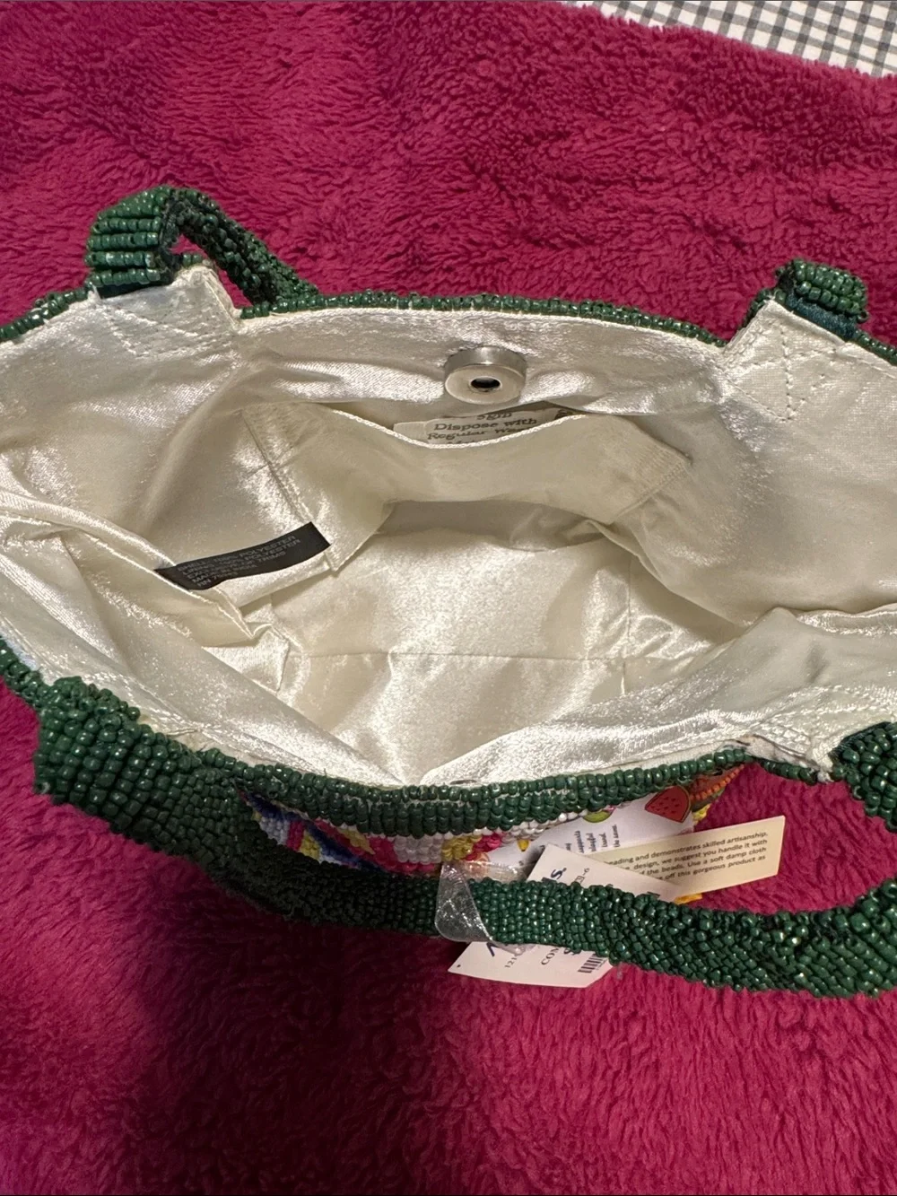 Hand-Beaded Tropical Fruit Tote in Green and Multicolor